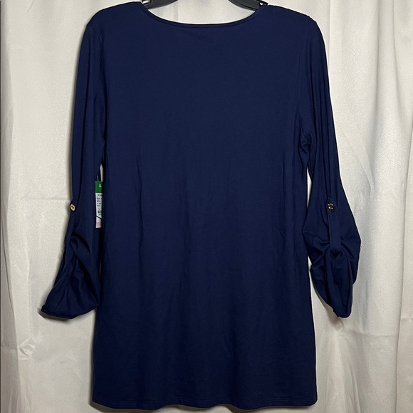 NWT Lilly Pulitzer Braylen Top Pleated Tunic Blouse True Navy Medium - Picture 2 of 8